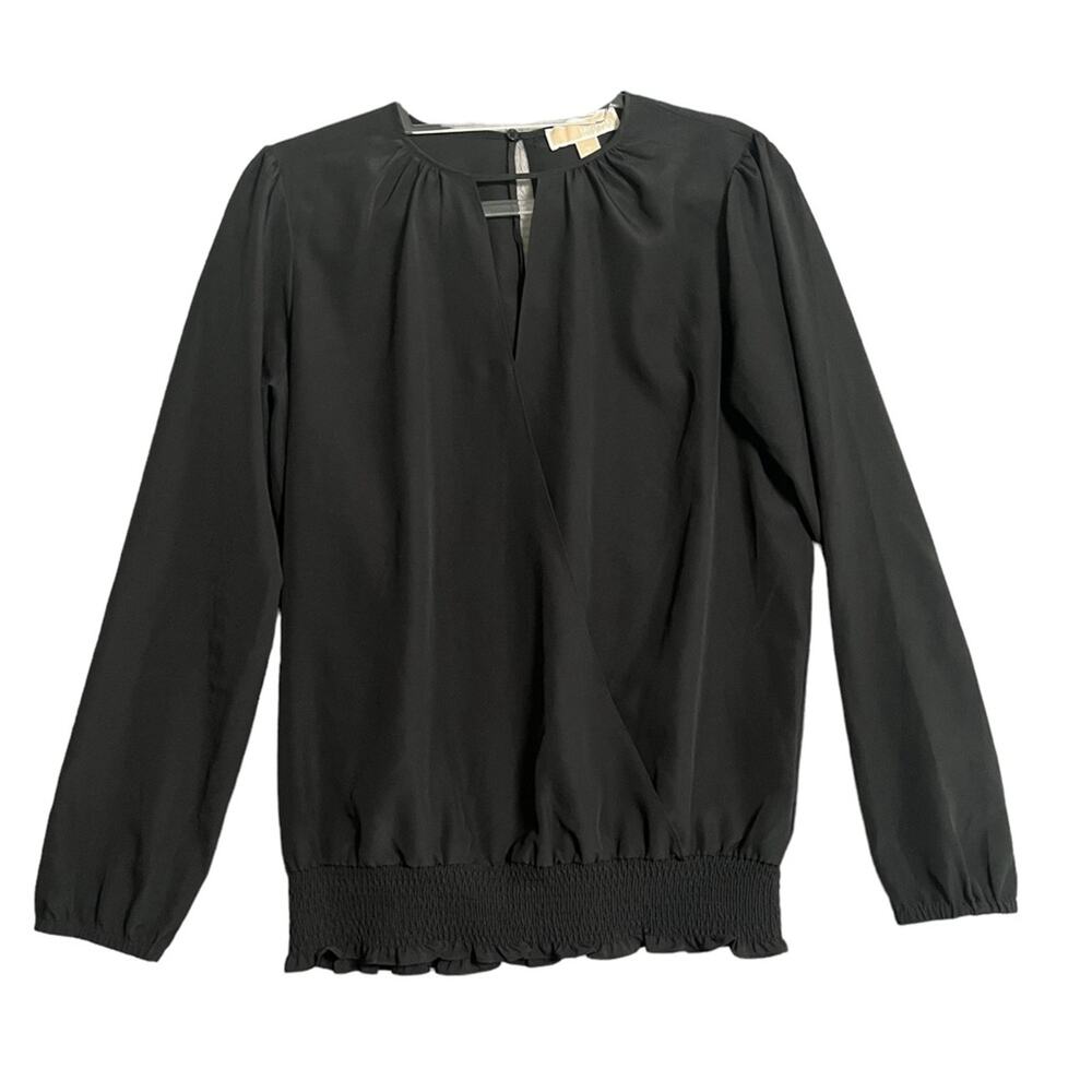 Michael Kors Blouson Crossover Top Womens Medium Black Long Sleeve  Career Work